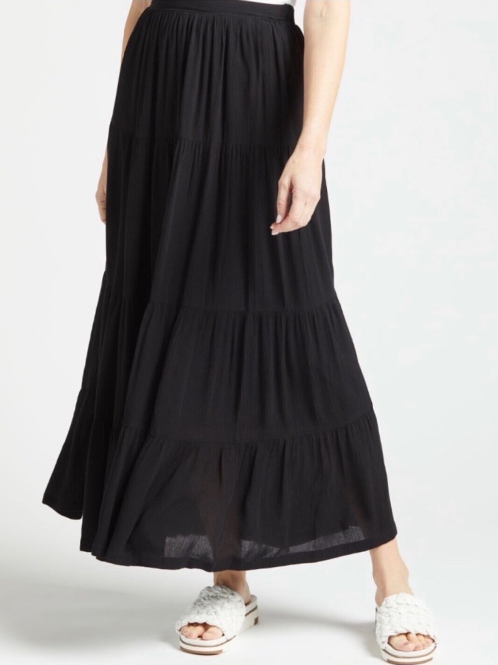 Z Supply Nicola Black Crinkle Tiered Midi Skirt